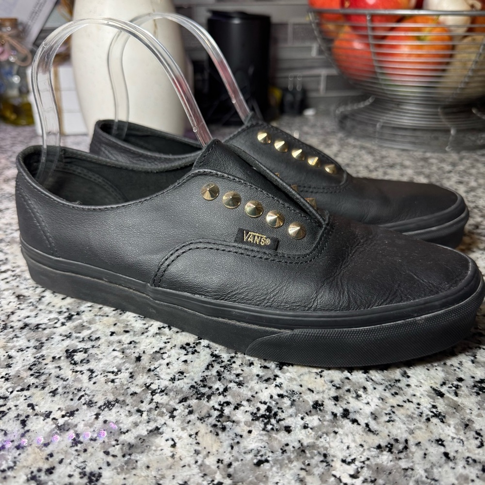 Vans Authentic Gore Gold Studded Leather Black Shoes Size 9